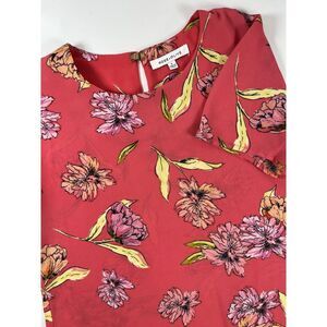Rose‎ & Olive Blouse Women's Small Pink Floral Short Sleeve Keyhole Colorful